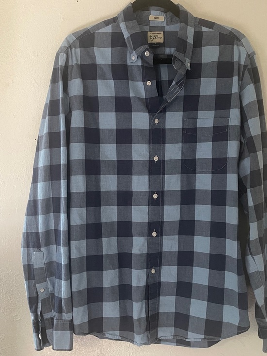 J. Crew Other - J.Crew Mens Large Slim Blue Plaid Check Cotton Button Down Shirt
